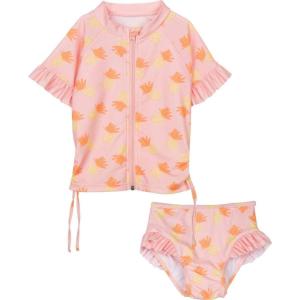 image:imageSwimZip Girls Short Sleeve Rash Guard 2 Piece Suit Set Sweet Pineapple Orange 4T