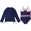 image:imageSwimZip Girls Long Sleeve Rash Guard amp 1Piece Swimsuit  UPF 50 Sun ProtectionAmericana