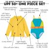 image:imageSwimZip Girls Long Sleeve Rash Guard amp 1Piece Swimsuit  UPF 50 Sun ProtectionColor Pop