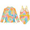 image:imageSwimZip Girls Long Sleeve Rash Guard amp 1Piece Swimsuit  UPF 50 Sun ProtectionVibrant Vacay