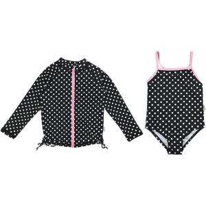 image:imageSwimZip Girls Long Sleeve Rash Guard amp 1Piece Swimsuit  UPF 50 Sun ProtectionBlack Polka Dot