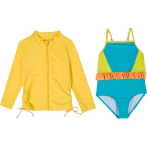 image:imageSwimZip Girls Long Sleeve Rash Guard amp 1Piece Swimsuit  UPF 50 Sun ProtectionColor Pop
