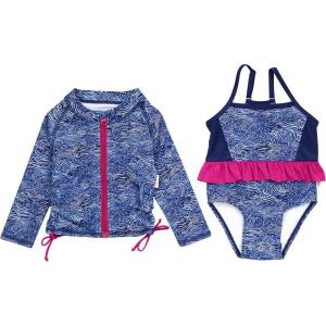 image:imageSwimZip Girls Long Sleeve Rash Guard amp 1Piece Swimsuit  UPF 50 Sun ProtectionOcean Breeze