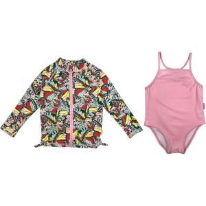 image:imageSwimZip Girls Long Sleeve Rash Guard amp 1Piece Swimsuit  UPF 50 Sun ProtectionPink Butterfly