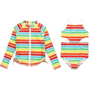 image:imageSwimZip Girls Long Sleeve Rash Guard amp 1Piece Swimsuit  UPF 50 Sun ProtectionRainbow