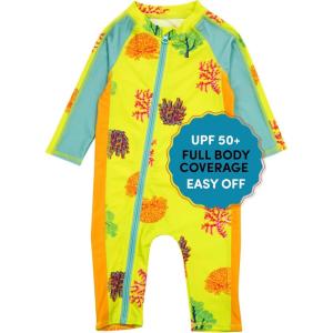 image:imageSwimZip Girls LongSleeve UPF 50 Swimsuit for Baby Toddler amp Little GirlsCoral