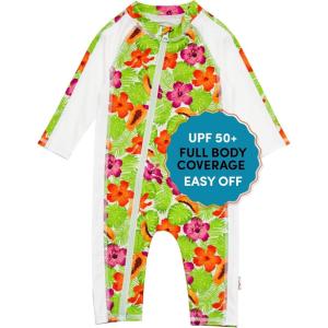 image:imageSwimZip Girls LongSleeve UPF 50 Swimsuit for Baby Toddler amp Little GirlsHibiscus