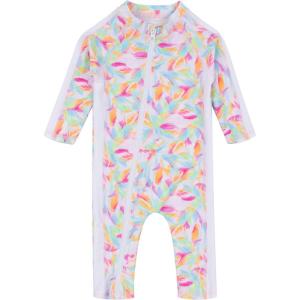 image:imageSwimZip Girls LongSleeve UPF 50 Swimsuit for Baby Toddler amp Little GirlsPetals