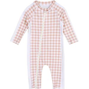 image:imageSwimZip Girls LongSleeve UPF 50 Swimsuit for Baby Toddler amp Little GirlsPink Gingham