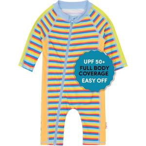 image:imageSwimZip Girls LongSleeve UPF 50 Swimsuit for Baby Toddler amp Little GirlsSunny Stripe