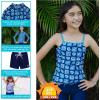 image:imageSwimZip Girls 3 Pc Swim Set wLong Sleeve Rash Guard Tankini amp Shorts UPF 50Coastal