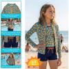 image:imageSwimZip Girls 3 Pc Swim Set wLong Sleeve Rash Guard Tankini amp Shorts UPF 50Geo Party