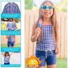 image:imageSwimZip Girls 3 Pc Swim Set wLong Sleeve Rash Guard Tankini amp Shorts UPF 50Navy Gingham