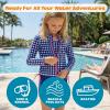 image:imageSwimZip Girls 3 Pc Swim Set wLong Sleeve Rash Guard Tankini amp Shorts UPF 50Navy Gingham