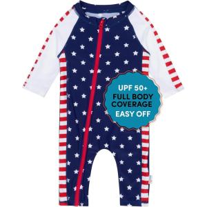 image:imageSwimZip Boys LongSleeve UPF 50 Swimsuit for Baby Toddler amp Little BoysAmericana