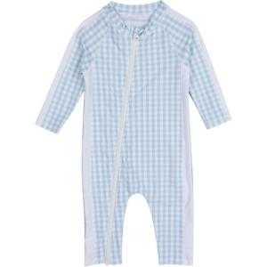 image:imageSwimZip Boys LongSleeve UPF 50 Swimsuit for Baby Toddler amp Little BoysBlue Gingham