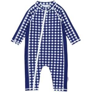 image:imageSwimZip Boys LongSleeve UPF 50 Swimsuit for Baby Toddler amp Little BoysNavy Gingham