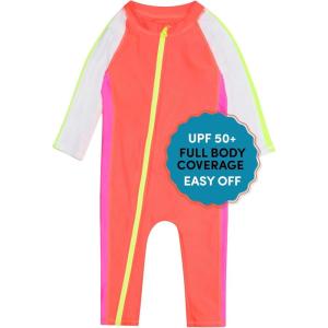 image:imageSwimZip Boys LongSleeve UPF 50 Swimsuit for Baby Toddler amp Little BoysNeon OrangeWhite