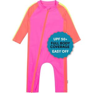 image:imageSwimZip Boys LongSleeve UPF 50 Swimsuit for Baby Toddler amp Little BoysNeon PinkOrange