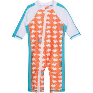 image:imageSwimZip Boys LongSleeve UPF 50 Swimsuit for Baby Toddler amp Little BoysOrange Dino