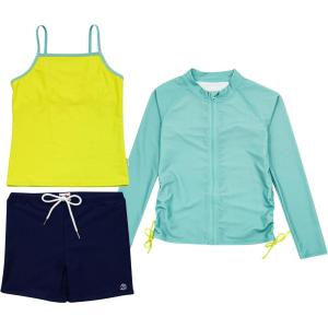 image:imageSwimZip Girls 3 Pc Swim Set wLong Sleeve Rash Guard Tankini amp Shorts UPF 50Aqua Sea