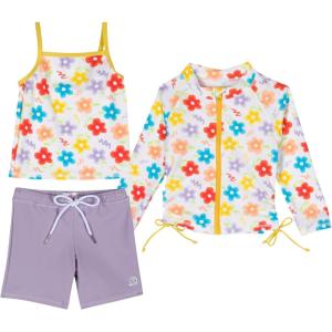 image:imageSwimZip Girls 3 Pc Swim Set wLong Sleeve Rash Guard Tankini amp Shorts UPF 50Blossom