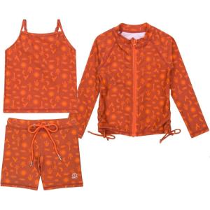 image:imageSwimZip Girls 3 Pc Swim Set wLong Sleeve Rash Guard Tankini amp Shorts UPF 50Desert