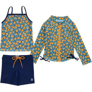 image:imageSwimZip Girls 3 Pc Swim Set wLong Sleeve Rash Guard Tankini amp Shorts UPF 50Geo Party