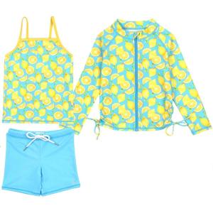 image:imageSwimZip Girls 3 Pc Swim Set wLong Sleeve Rash Guard Tankini amp Shorts UPF 50Lemons