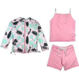 image:imageSwimZip Girls 3 Pc Swim Set wLong Sleeve Rash Guard Tankini amp Shorts UPF 50PinkMint