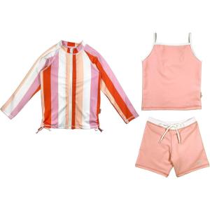 image:imageSwimZip Girls 3 Pc Swim Set wLong Sleeve Rash Guard Tankini amp Shorts UPF 50PinkPeach