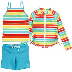 image:imageSwimZip Girls 3 Pc Swim Set wLong Sleeve Rash Guard Tankini amp Shorts UPF 50Rainbow
