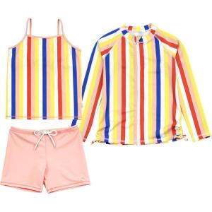 image:imageSwimZip Girls 3 Pc Swim Set wLong Sleeve Rash Guard Tankini amp Shorts UPF 50Stripe