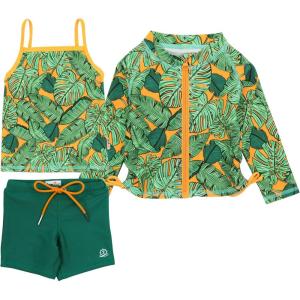 image:imageSwimZip Girls 3 Pc Swim Set wLong Sleeve Rash Guard Tankini amp Shorts UPF 50The Tropics