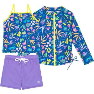 image:imageSwimZip Girls 3 Pc Swim Set wLong Sleeve Rash Guard Tankini amp Shorts UPF 50Tropadelic