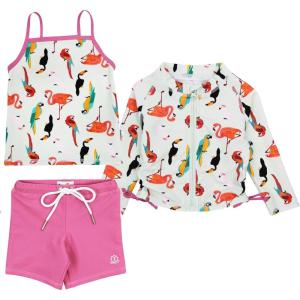 image:imageSwimZip Girls 3 Pc Swim Set wLong Sleeve Rash Guard Tankini amp Shorts UPF 50Tropical Birds
