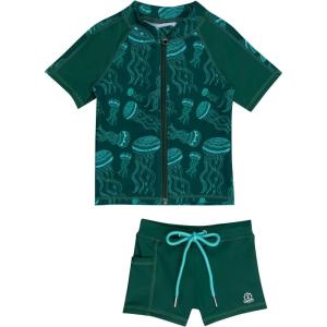 image:imageSwimZip Kids Short Sleeve Rash Guard  Euro Shorties UPF 50 Swimsuit SetJellyfish