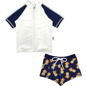 image:imageSwimZip Kids Short Sleeve Rash Guard  Euro Shorties UPF 50 Swimsuit SetPineapple