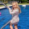 image:imageSwimZip Girls Long Sleeve Swim Dress Cover Up Swimsuit  UPF 50 Sun ProtectionFloral Garden