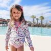 image:imageSwimZip Girls Long Sleeve Swim Dress Cover Up Swimsuit  UPF 50 Sun ProtectionFloral Garden