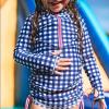 image:imageSwimZip Girls Long Sleeve Swim Dress Cover Up Swimsuit  UPF 50 Sun ProtectionNavy Gingham