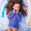 image:imageSwimZip Girls Long Sleeve Swim Dress Cover Up Swimsuit  UPF 50 Sun ProtectionNavy Gingham