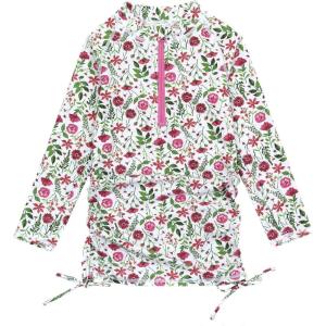 image:imageSwimZip Girls Long Sleeve Swim Dress Cover Up Swimsuit  UPF 50 Sun ProtectionFloral Garden
