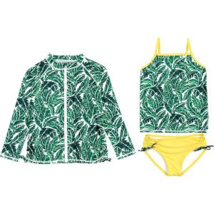 image:imageSwimZip Girls UPF 50 3Piece Long Sleeve Rash Guard Tankini amp Bikini BottomsPalm Leaf