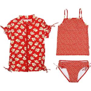 image:imageSwimZip Girls Short Sleeve Rash Guard with Tankini amp BottomsDaisy