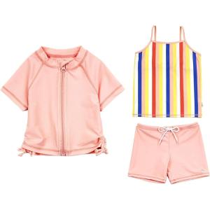 image:imageSwimZip Girls Short Sleeve Rash Guard with Tankini amp BottomsStripe