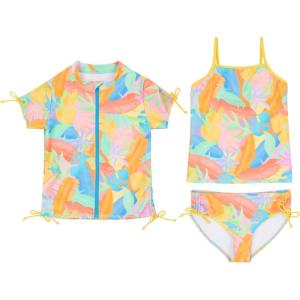 image:imageSwimZip Girls Short Sleeve Rash Guard with Tankini amp BottomsVibrant Vacay